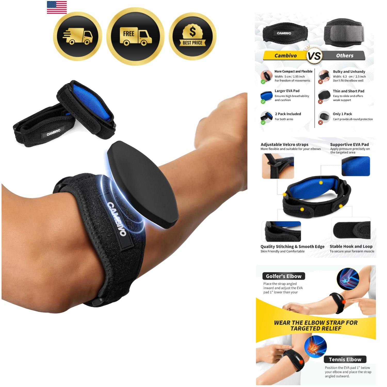 2 Pack Tennis Elbow Brace for Men & Women, Elbow Pain Relief for Tendonitis, …