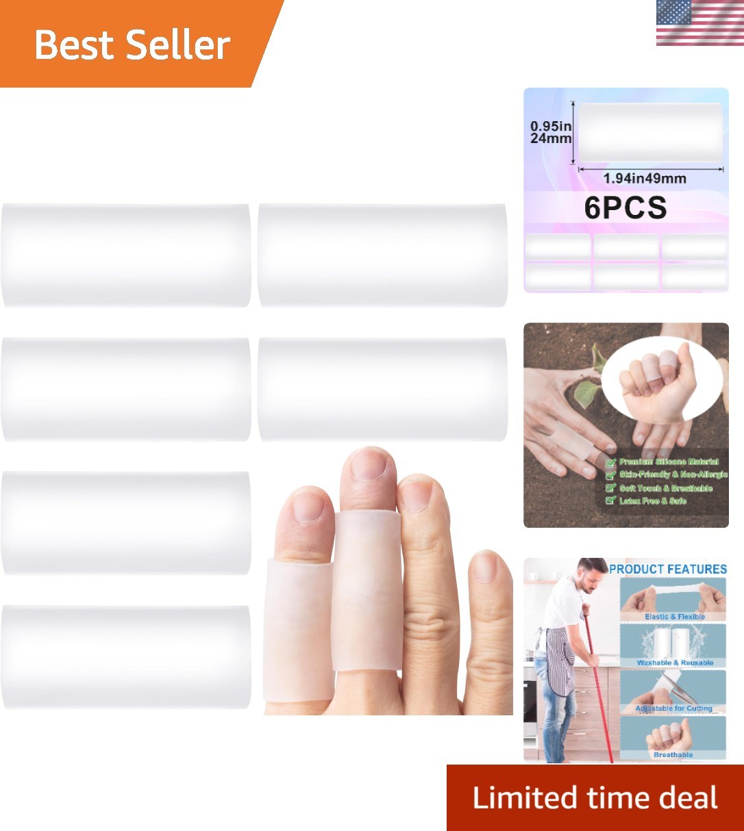 6 Count Clear Silicone Finger Sleeves – Adjustable Protectors for Joint Comfort