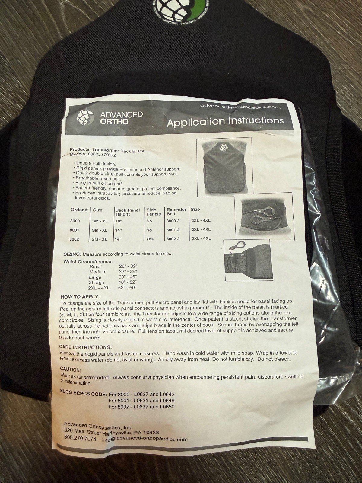 Advanced Orthopaedics Transformer Back Brace 8002