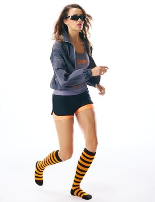 Women’s Knee High Socks Outdoor Sport One Size 1 Pack Black Orange Stripes