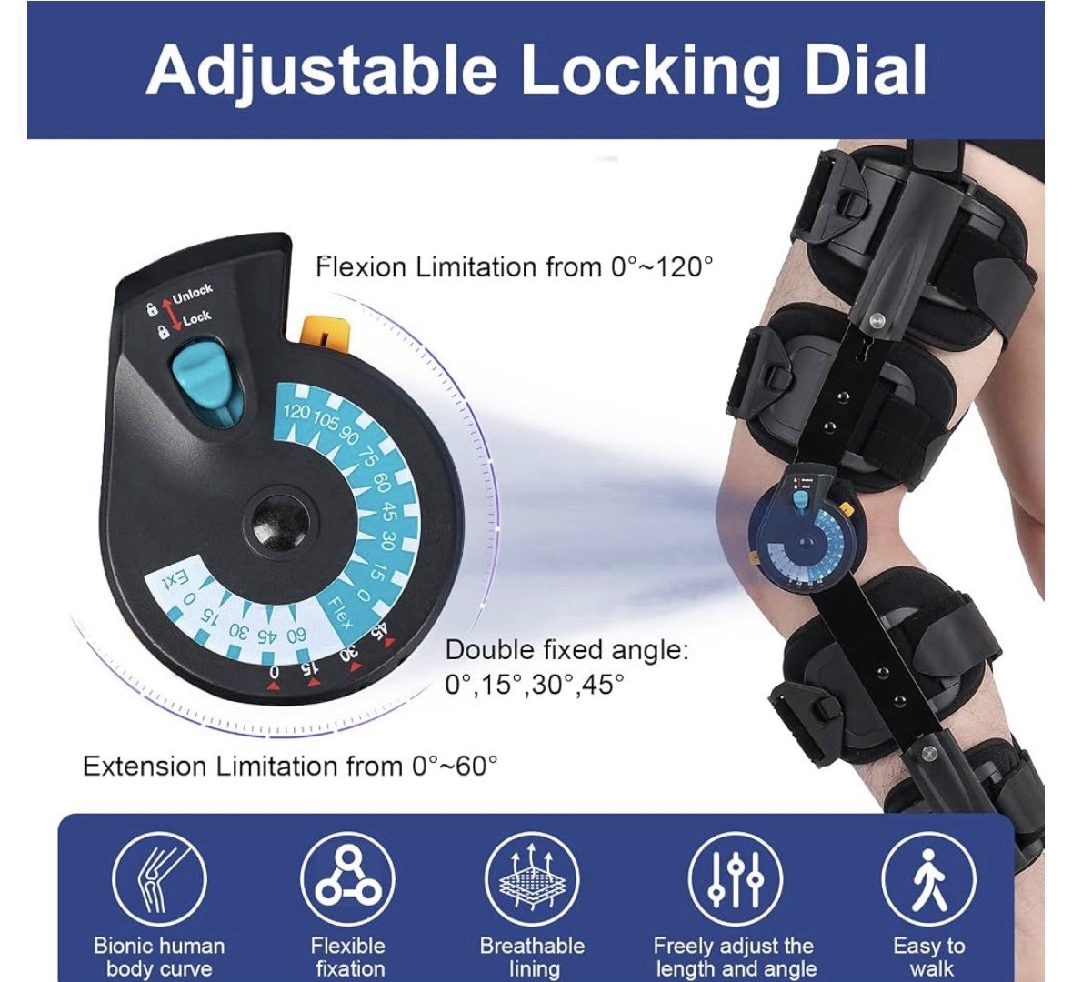 Hinged ROM Knee Brace, Post Op Knee Brace for Recovery Stabilization, ACL, MCL