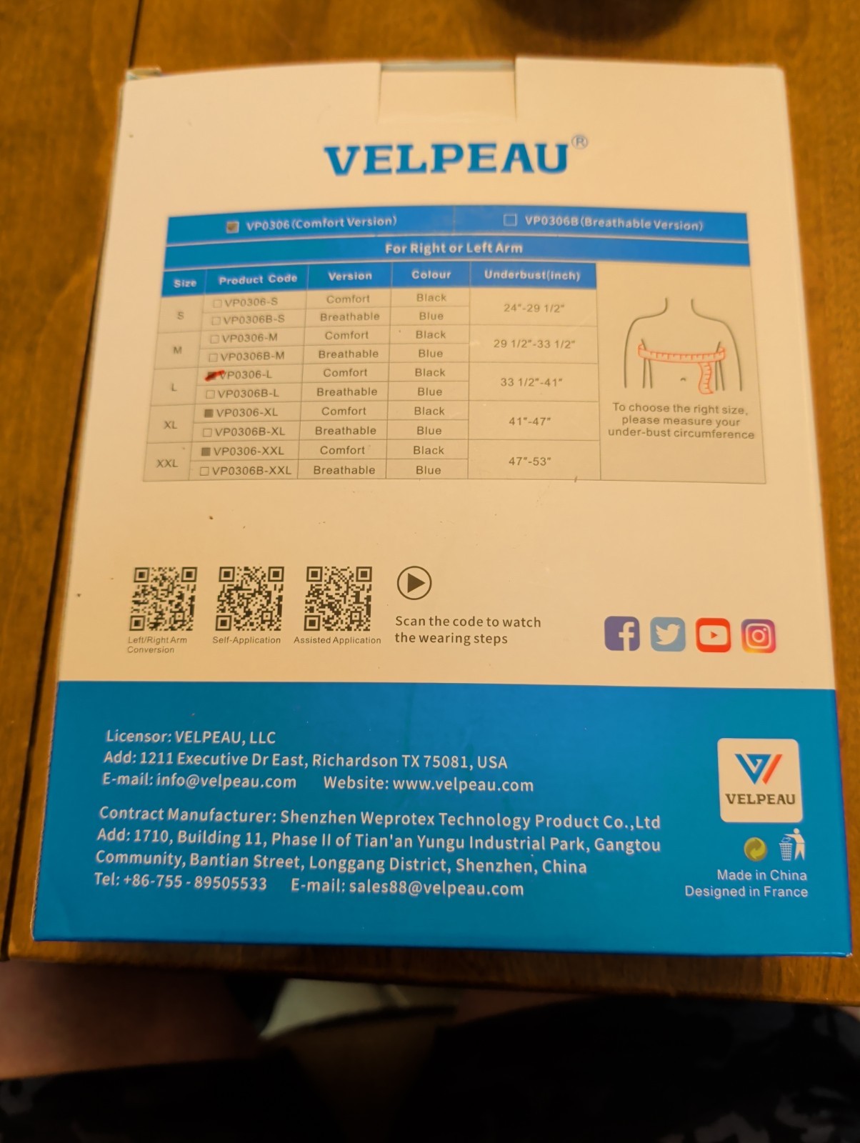 VELPEAU Arm Sling VP0306 Comfort Version Large Black Adjustable Immobilization