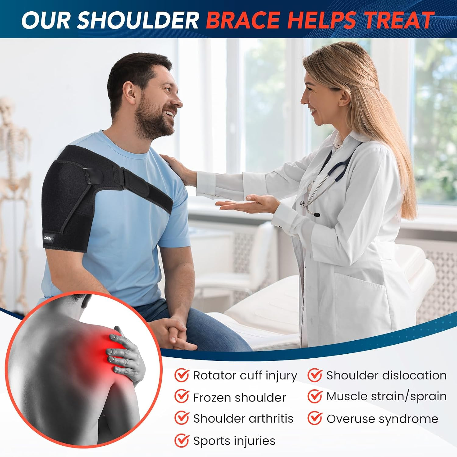 Shoulder Brace with Adjustable Compression Sleeve Rotator Cuff Support & Arm Sli