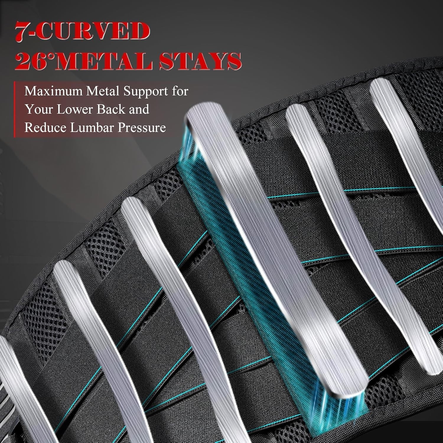Lower Back Brace Belt Men Women 7 Bionic Metal Stays for Strong Disc Support XL