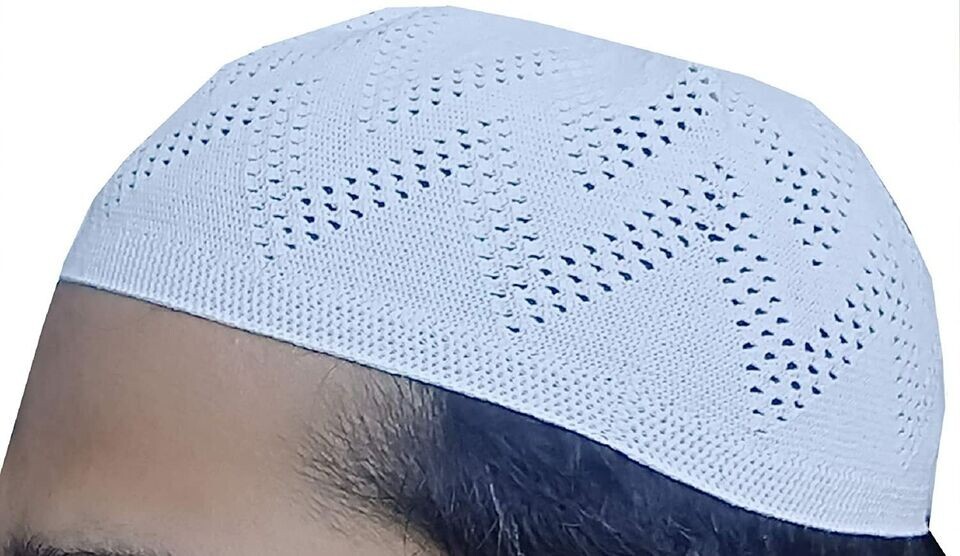 Muslim White Cotton Open-Knit Turkish Islamic Skull Kufi Cap Kuffiyeh Hat