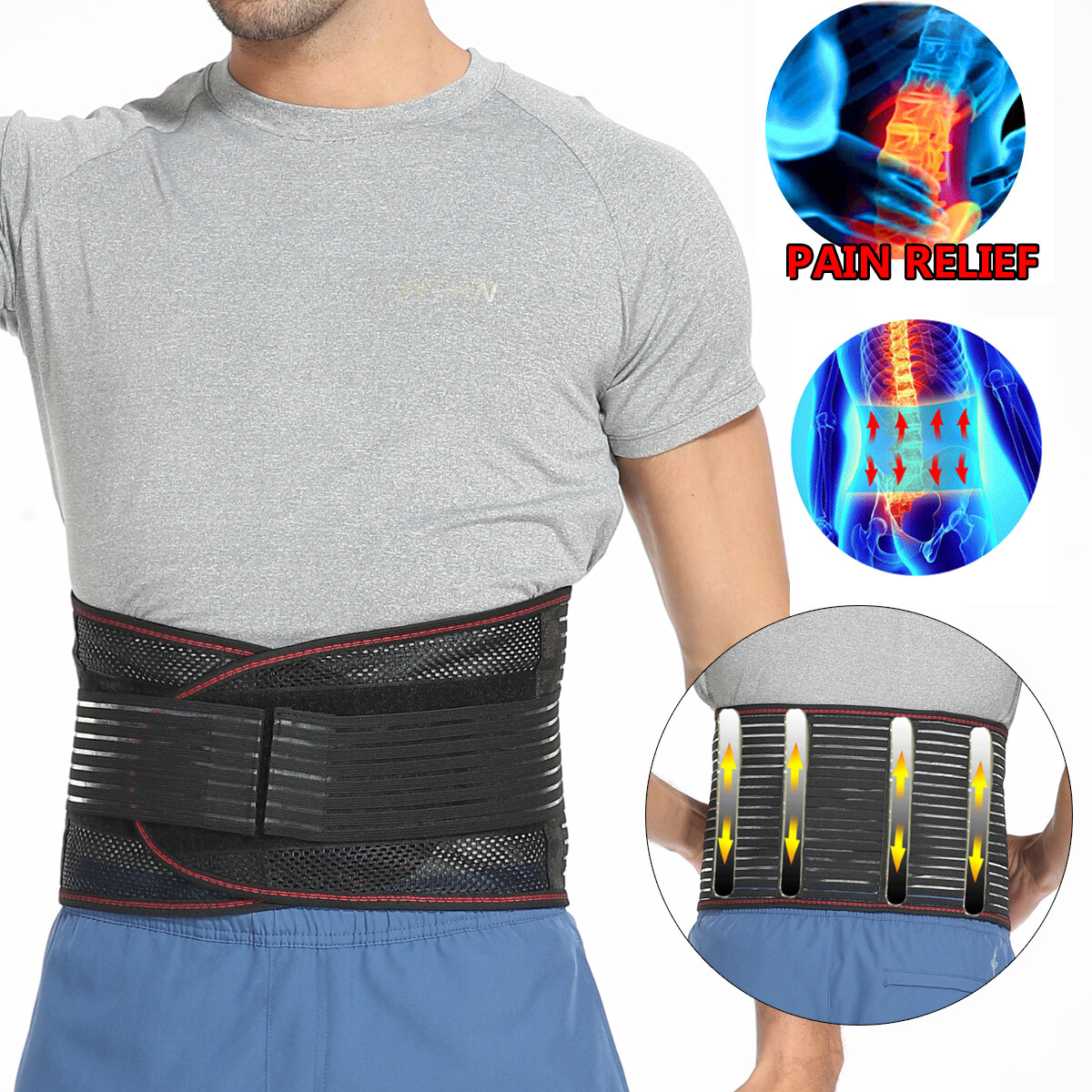 Adjustable Breathable Lumbar Support Lower Waist Back Belt Brace Pain Relief WDG