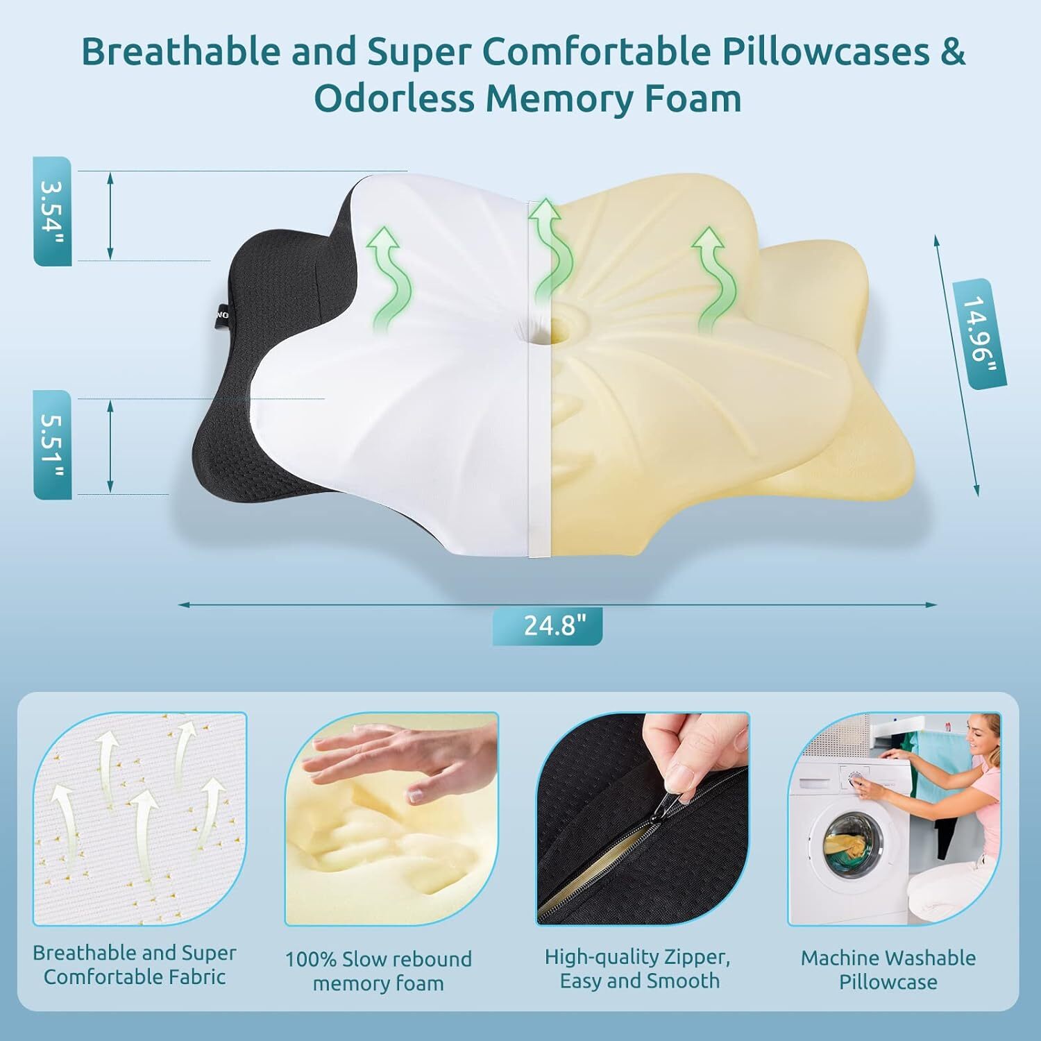 Cervical Pillow for Neck Pain Relief ,Ergonomic Orthopedic Neck Support , Black