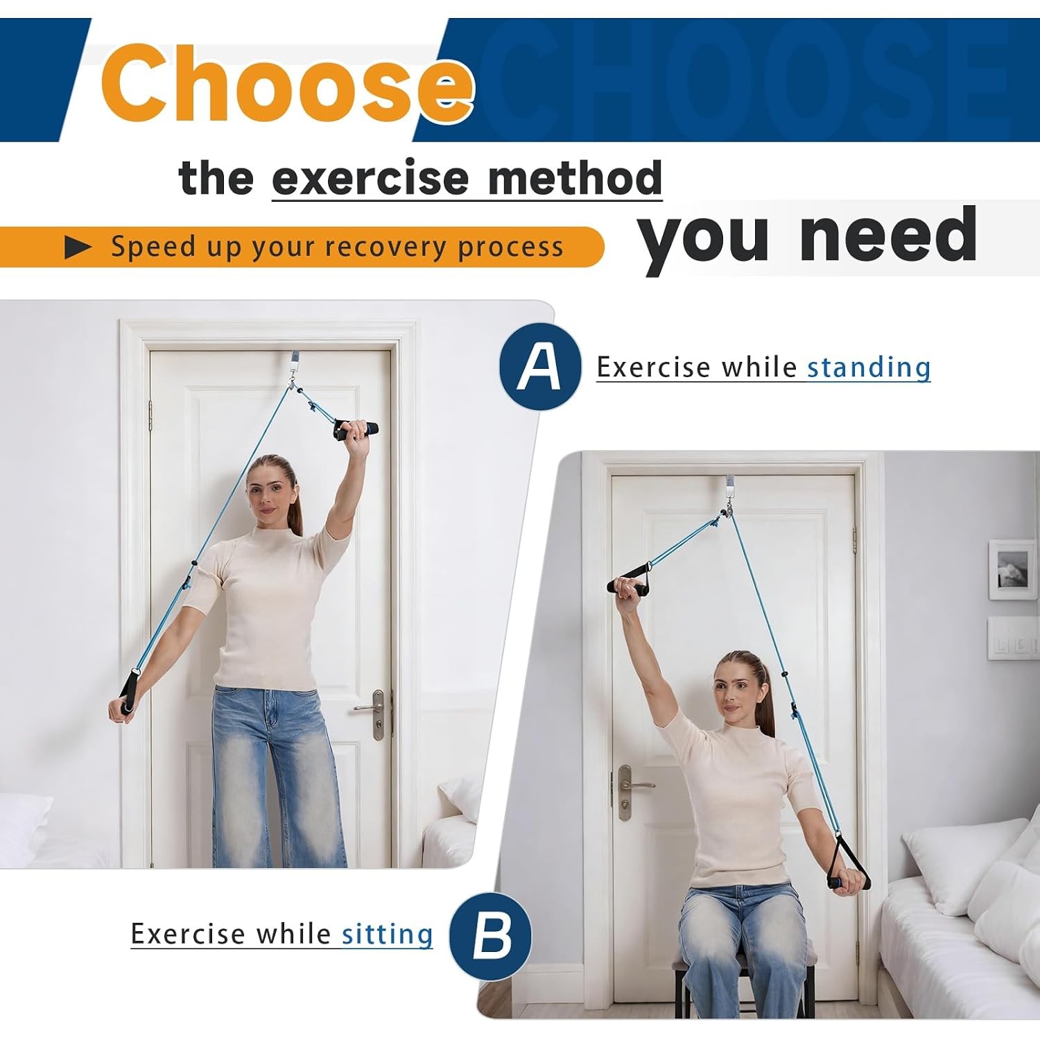 Shoulder Pulley System Physical Therapy Equipment Over the Door Blue