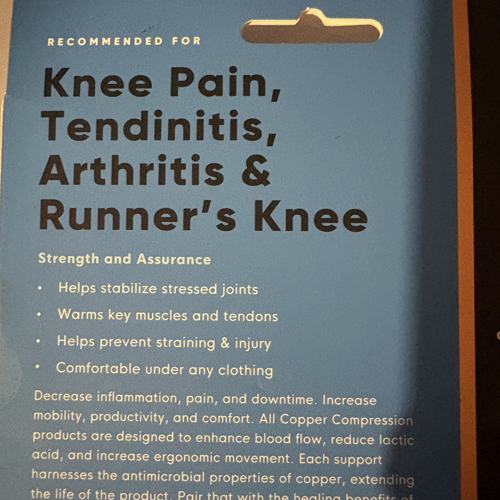 Knee Sleeve Copper Compression S / M 18.5” – 23.5” Tendinitis, Runners Knee Pain