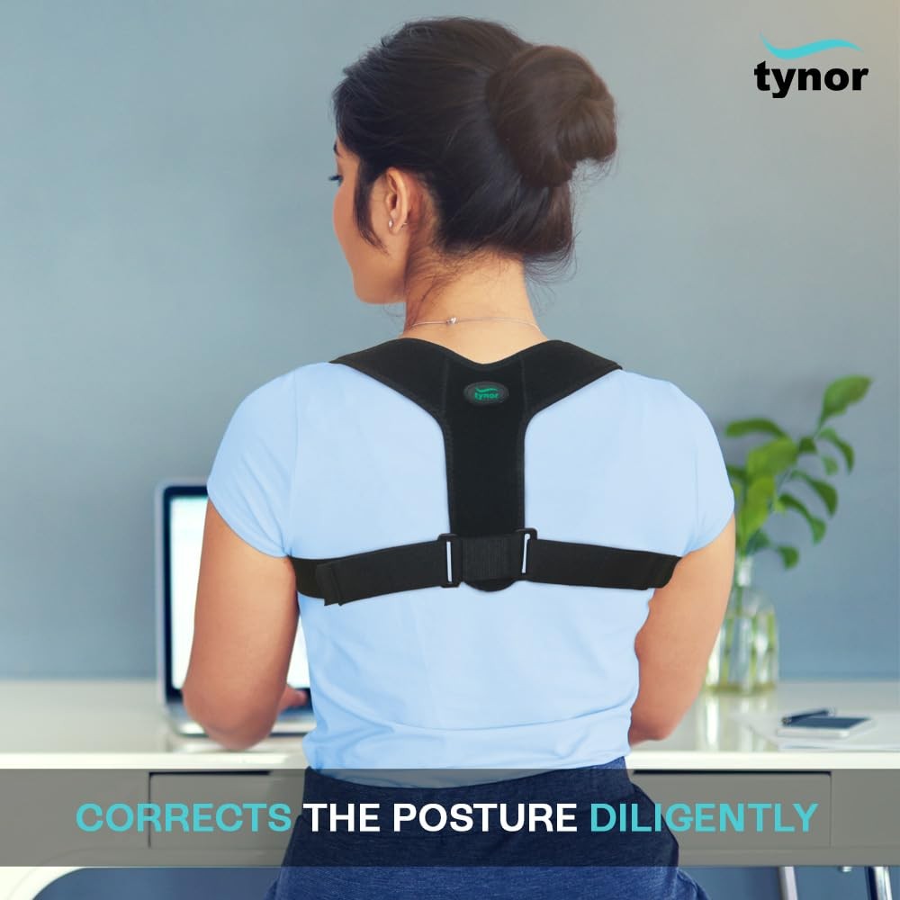 TYNOR Posture Corrector for Men & Women, Adjustable Upper One Size, Black