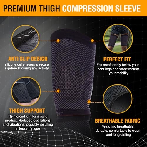 Thigh Compression Sleeve for Men Women 1 Pair – Quad & Thigh Medium Black