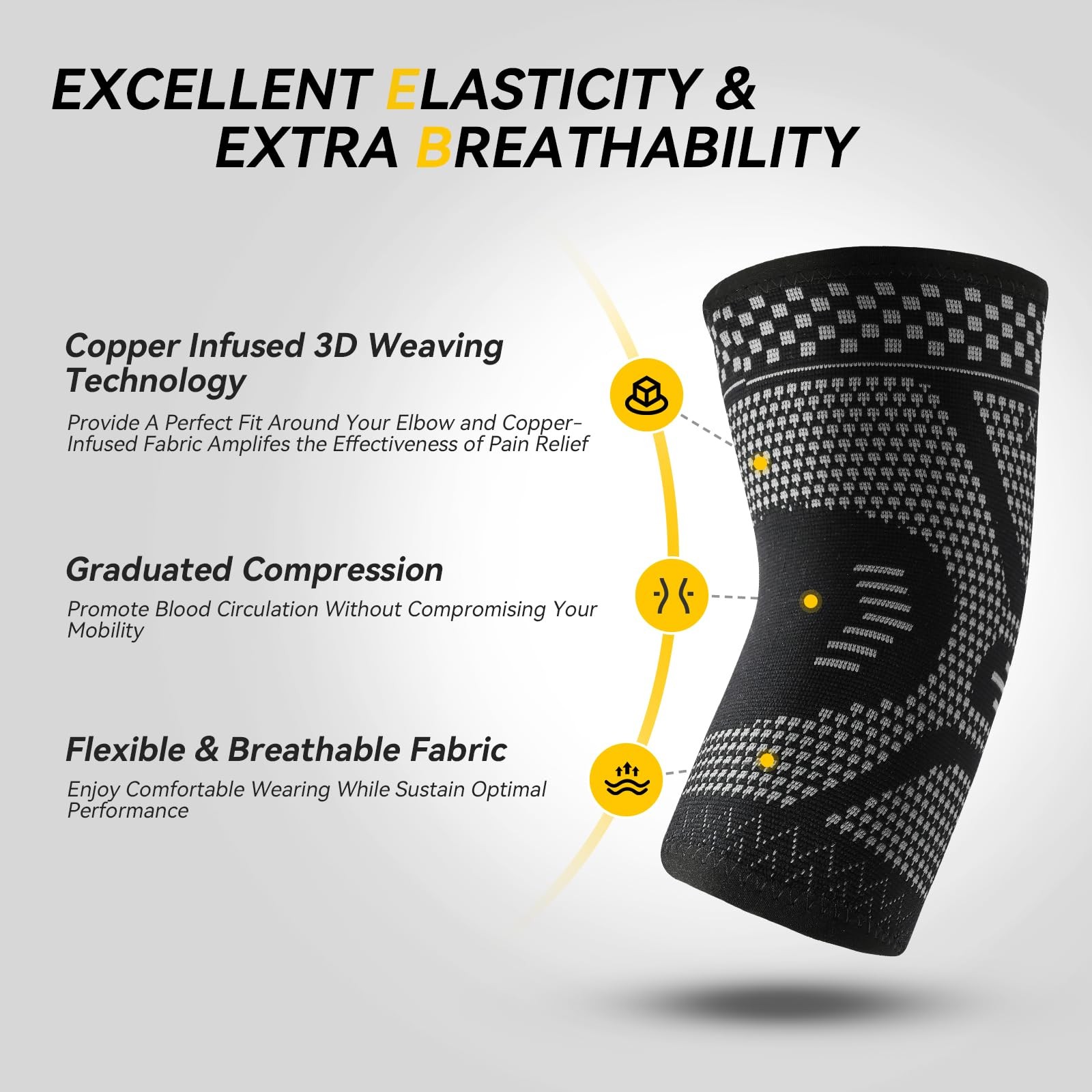 2 Pack Copper Elbow Compression Sleeve for Tennis Golfers Joint Pain Relief