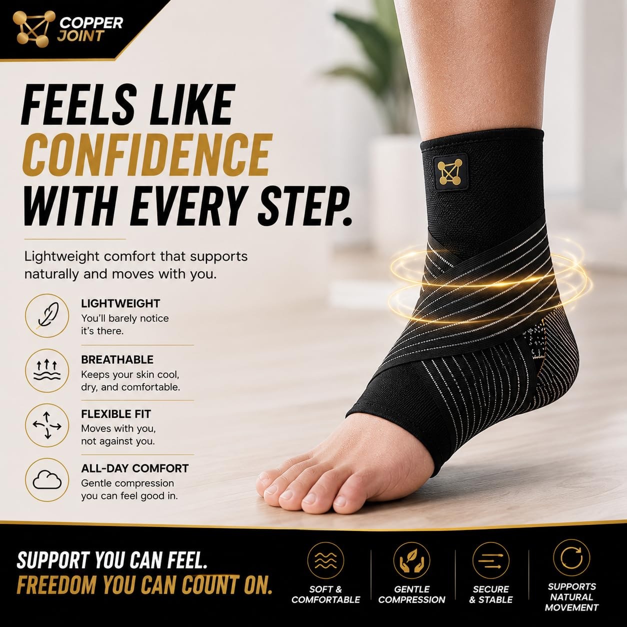 CopperJoint Compression Ankle Brace for Women Support, Durable X-Large, Black