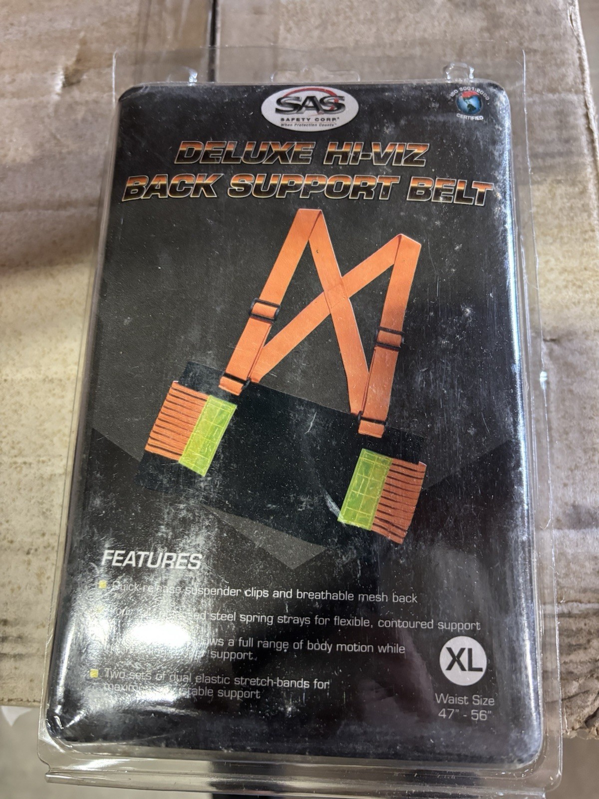 SAS Safety Slip On Suspenders Back Support Belt Hi-Visibility -XL