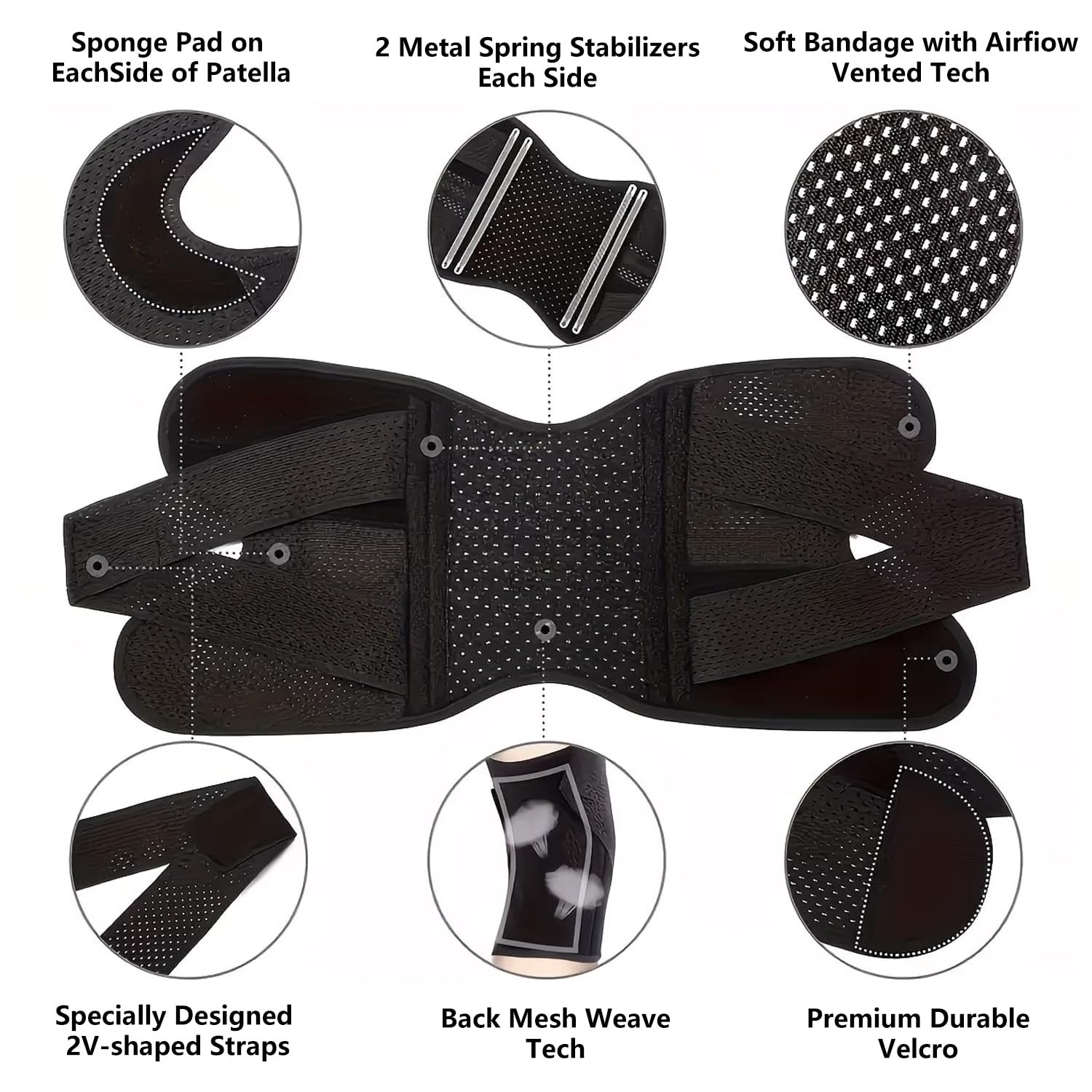 Knee Brace with Side Stabilizers & Patella Pad, Adjustable Compression Knee S…