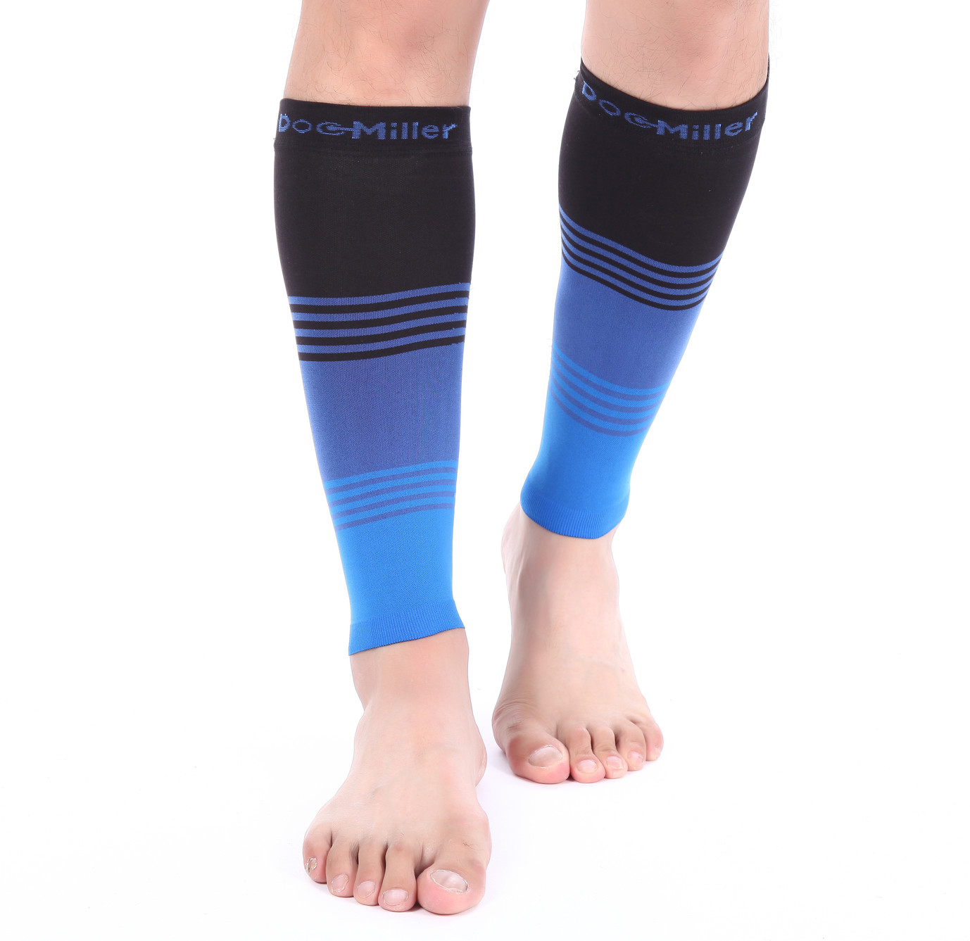Doc Miller Calf Compression Sleeve 1 Pair 20-30mmHg Varicose Veins BLK/BLUE/BLUE