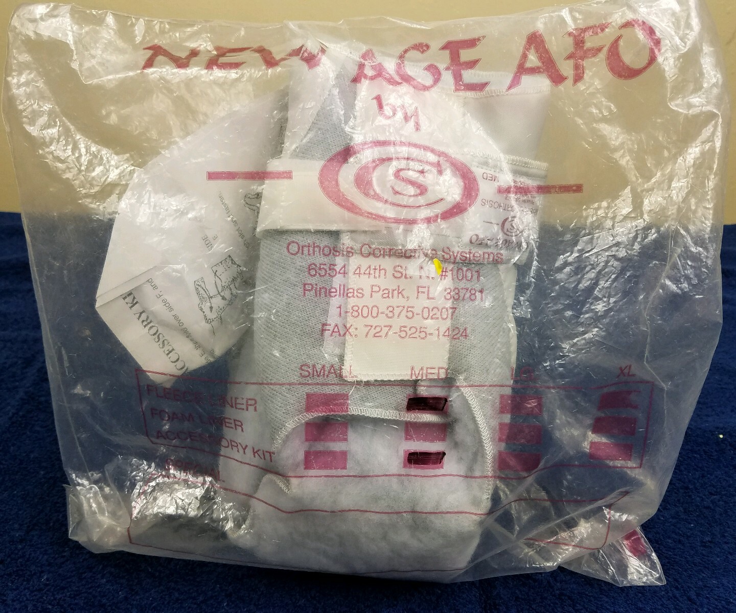 One NEW AGE AFO ANKLE FOOT ORTHOSIS ACCESSORY KIT patent No. 5372576 Size MED