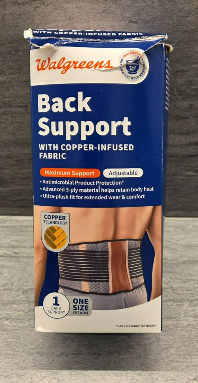 Walgreens Back Support – with Copper-Infused Fabric – Adjustable One Size