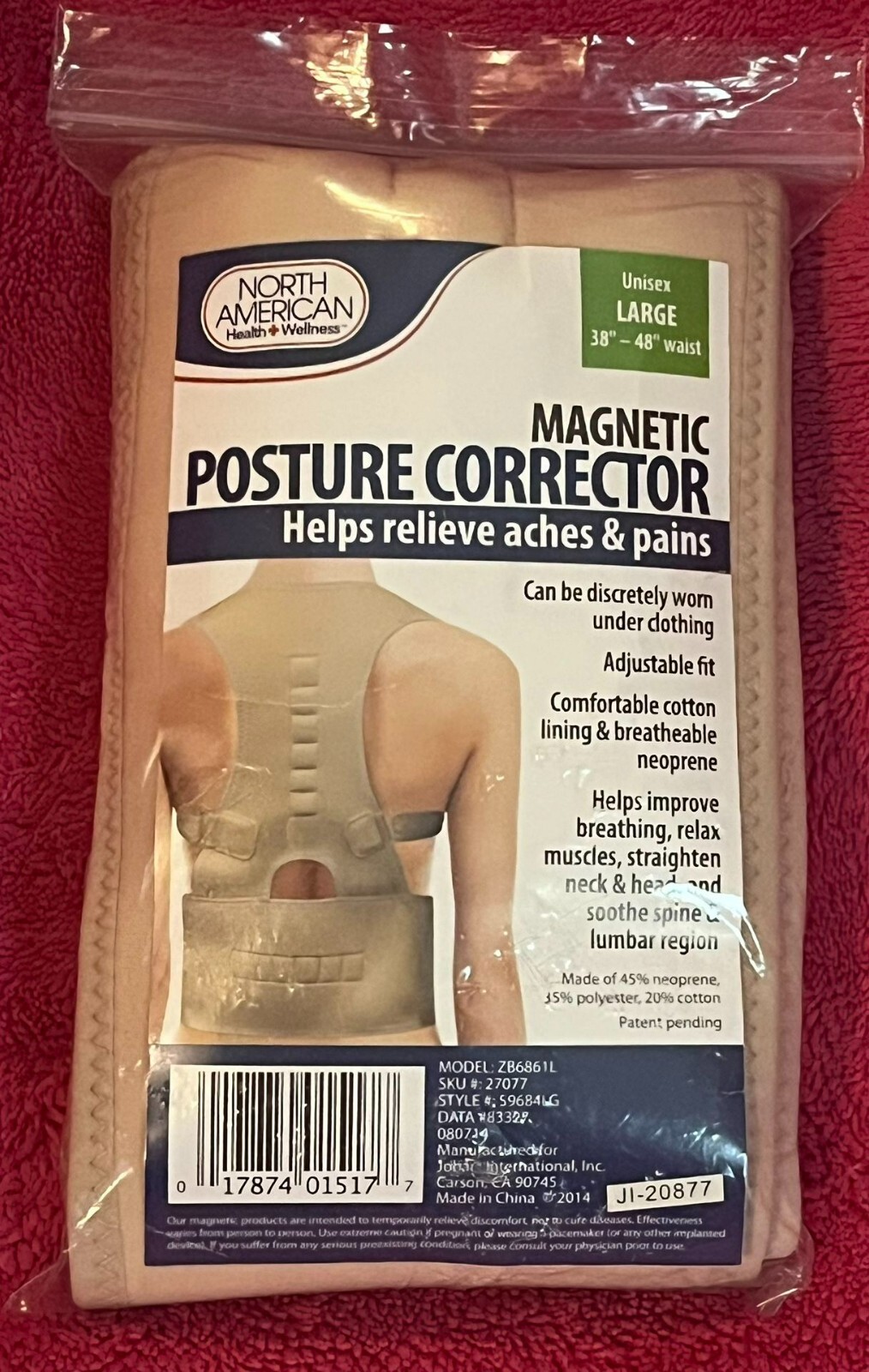 North American Magnetic Posture Corrector Unisex Large 38”-48” Waist NEW!