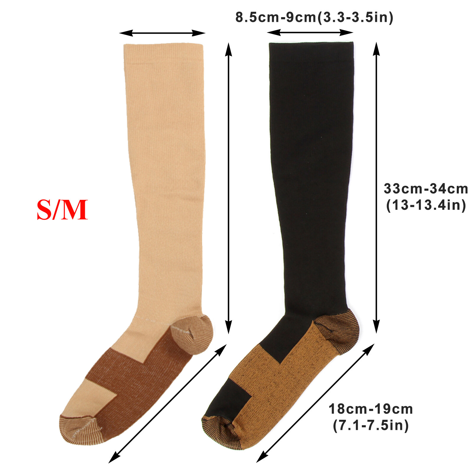5 Pairs Copper Compression Socks 20-30mmHg Graduated Support Mens Womens S/M-XXL