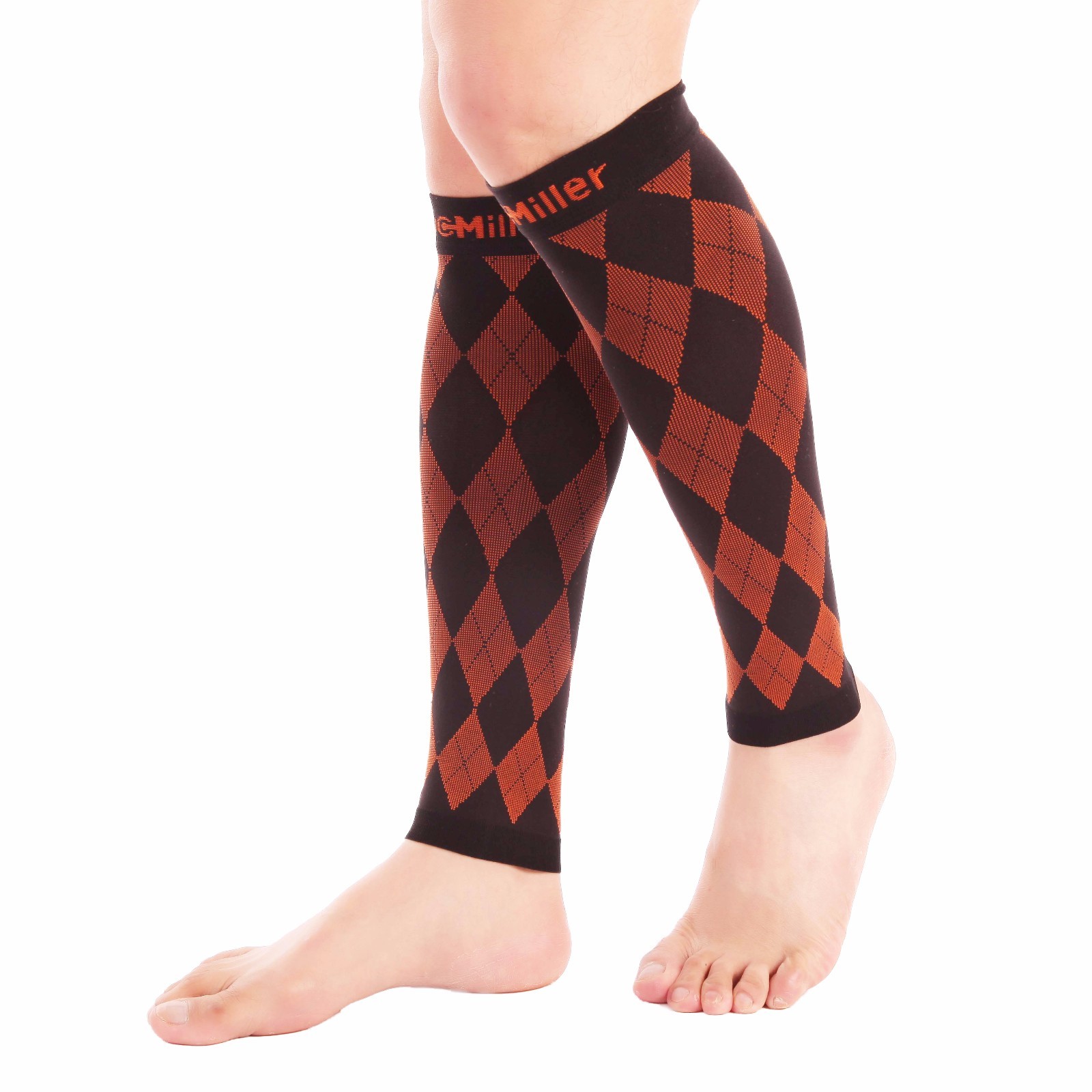 Doc Miller Calf Compression Sleeve Recover Varicose Veins 20-30mmHg BLACK/ORANGE
