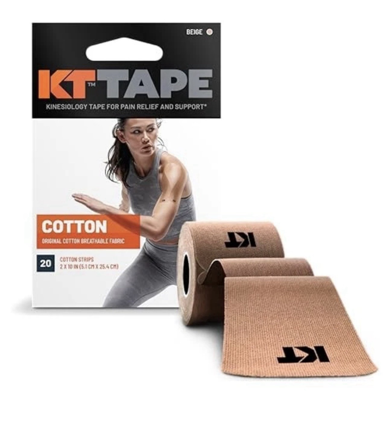 KT Tape Org BEIGE Cotton Elastic Kinesiology Athletic Tape, 20 Count, 10” Strips