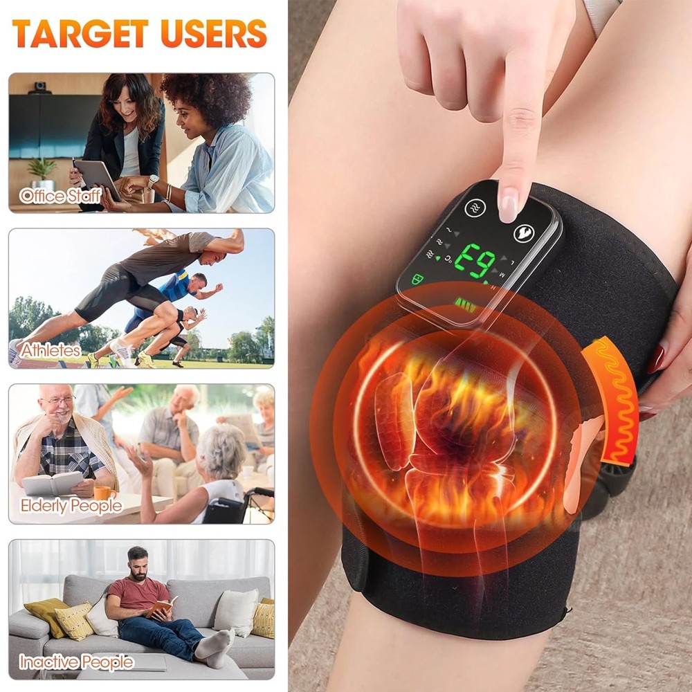 Electric Knee Massager Heated Vibration Joint Brace Therapy Shoulder Pain Relief