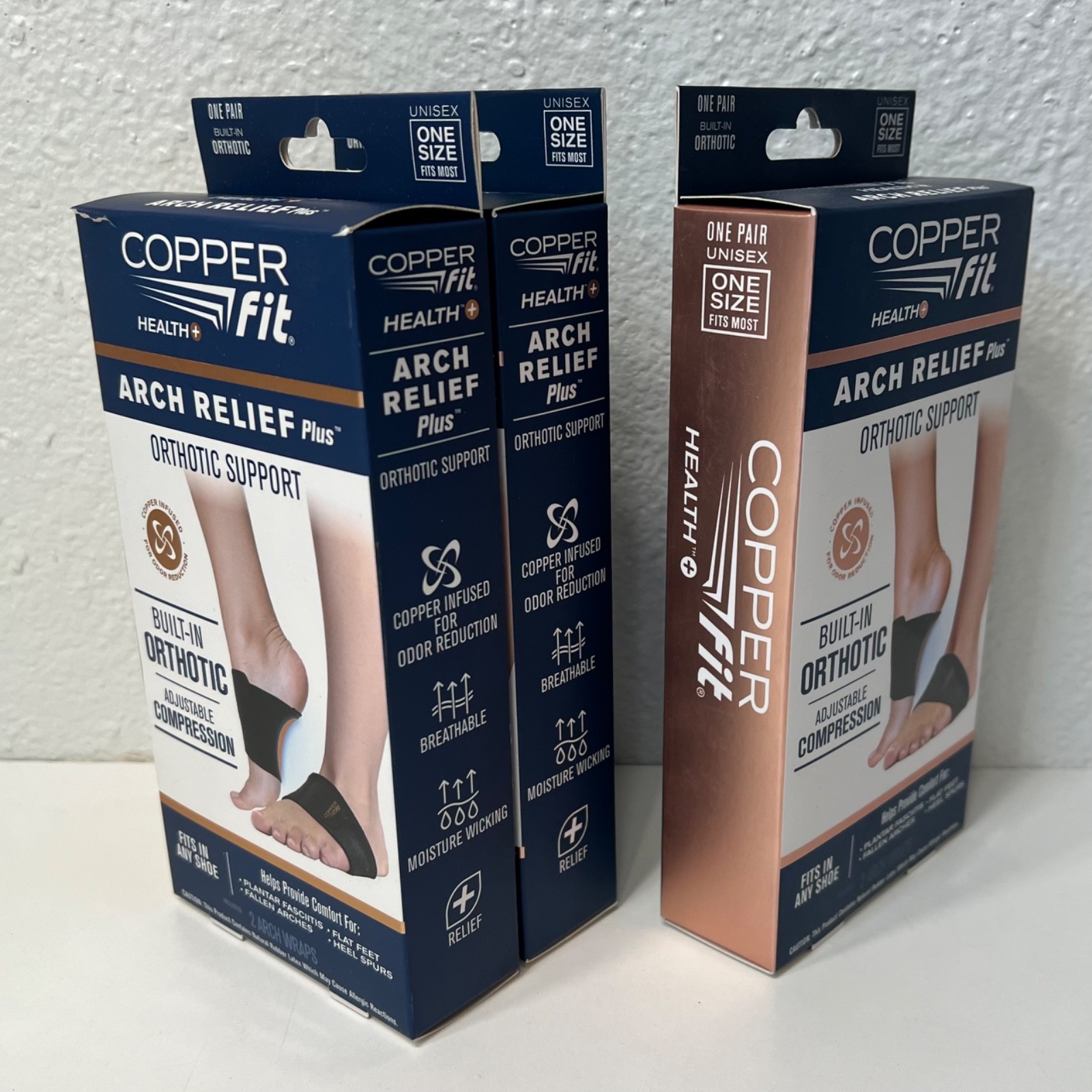 Lot of 3 Copper Fit Health+ Arch Relief Plus Orthotic Support Wraps One Size New