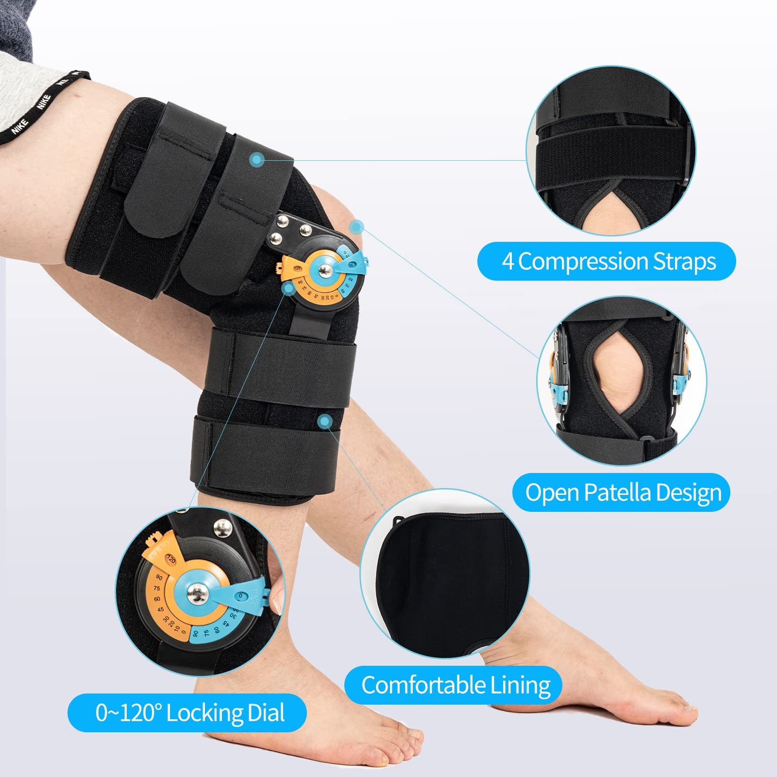 Hinged ROM Knee Braces Adjustable Knee Immobilizer Support for Knee Pain ACL …
