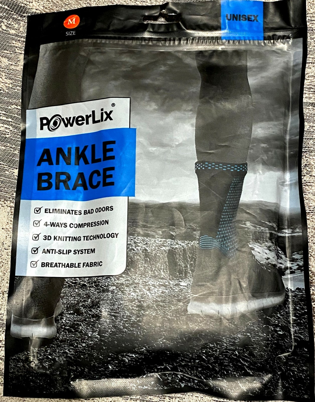 POWELIX Ankle Brace Pair Unisex 4-Ways Compression NEW Unopened Anti-Slip Medium
