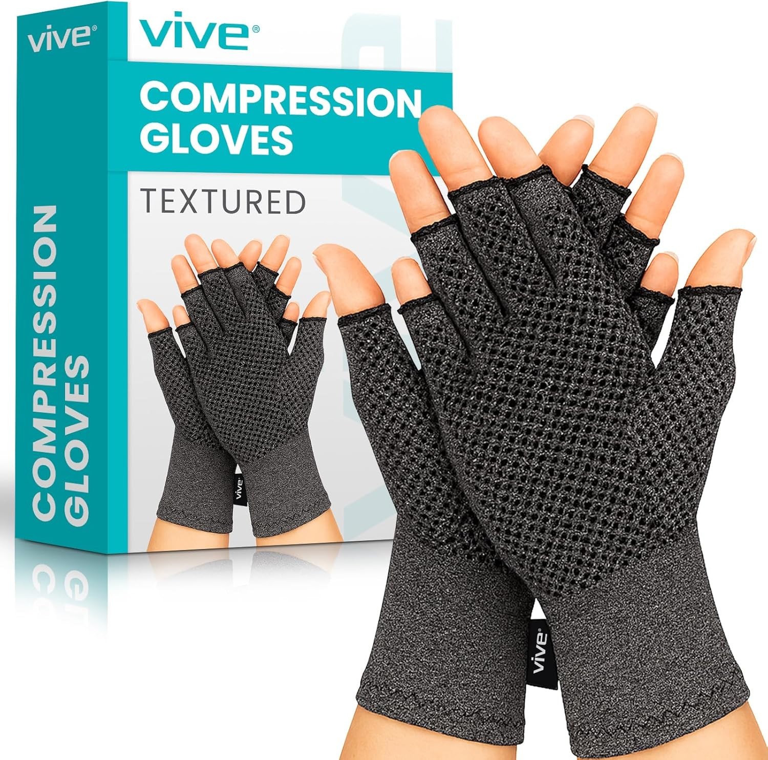 Vive Arthritis Gloves with Grips -Men & Women Textured Fingerless Compression -L