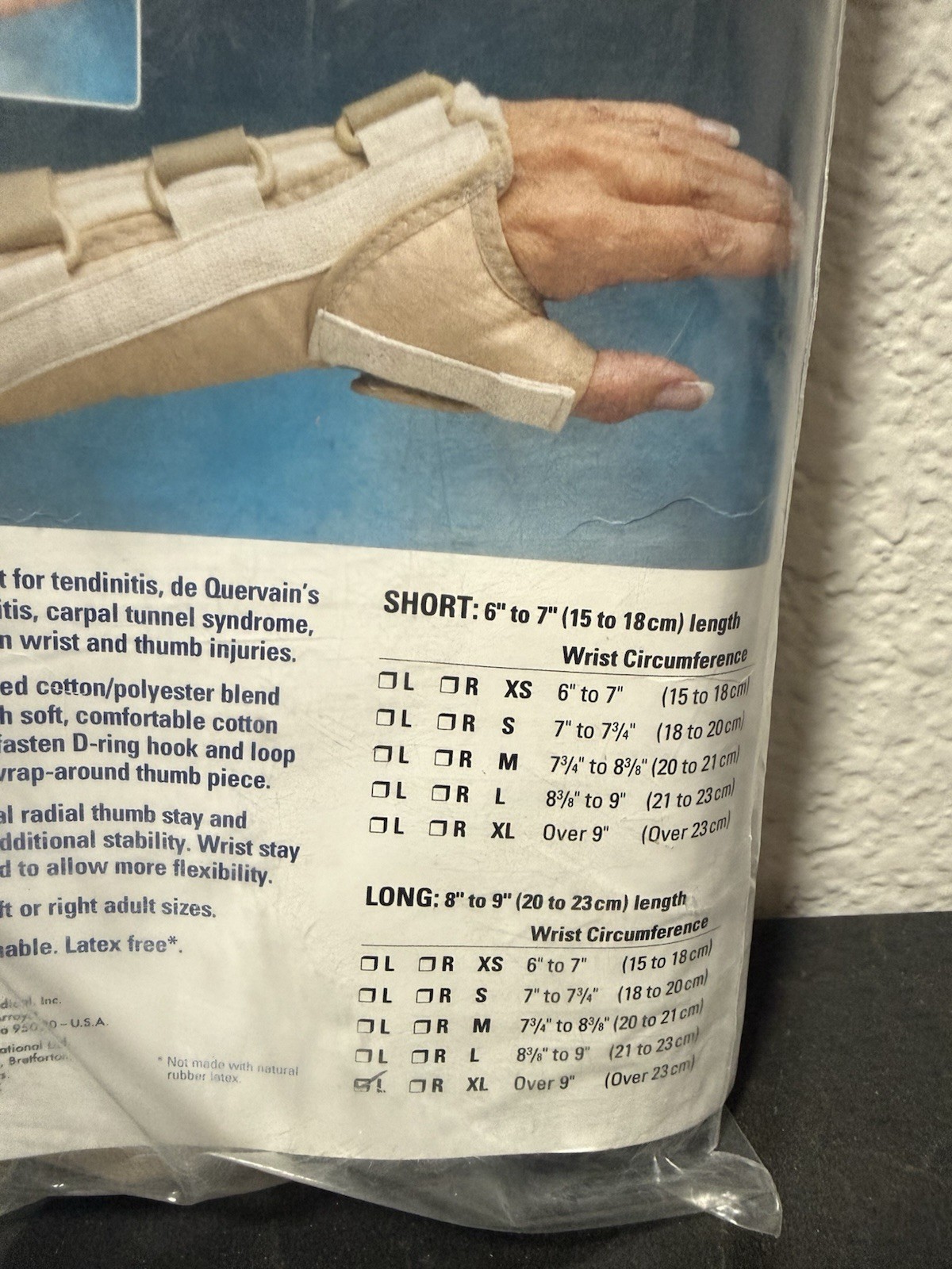 Norco Long D-Ring Thumb/Wrist Splint XXL Beige Latex Free Adjustable NC15826-09