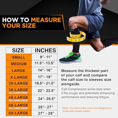 Compression Calf Sleeve for Men & Women – 20-30mmHg Large REGULAR Black