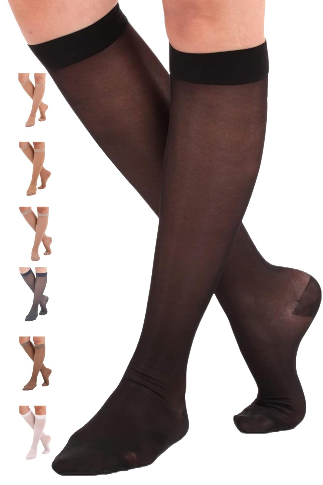 Women’s Sheer Compression Socks 1520 mmHg Knee High Black Small