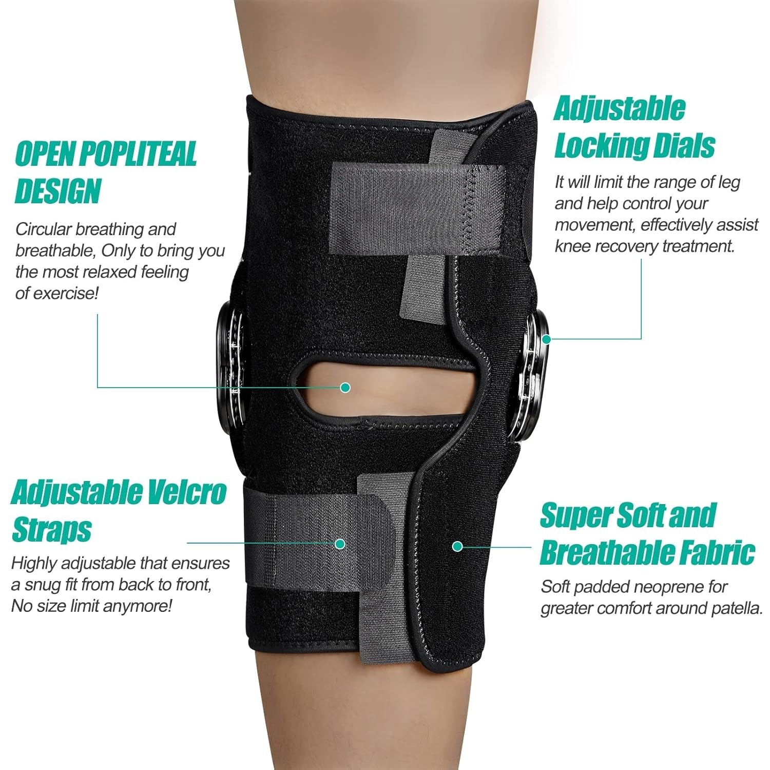 Hinged Knee Brace, Knee Immobilizer with Locking Dials, Medical ROM Knee Brace