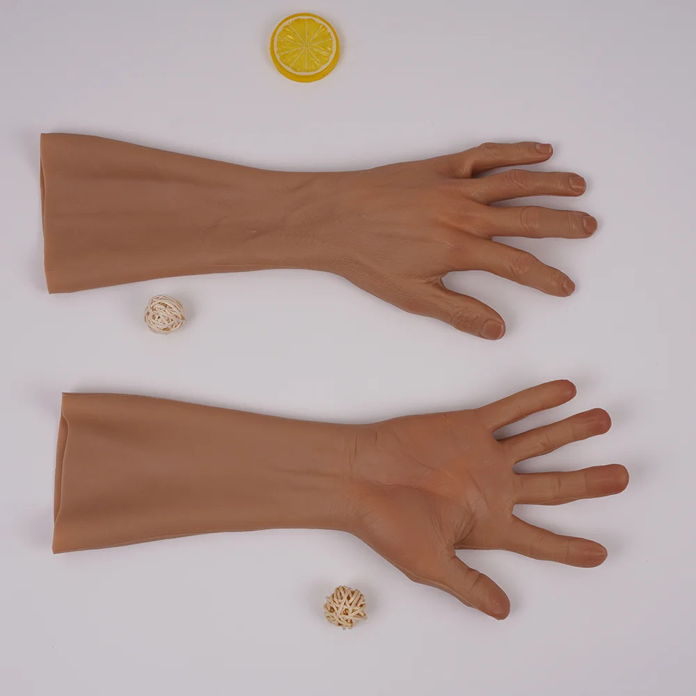 40cm Silicone Old Man Hand Gloves Skin Cover Nails Cosplay Scar Props