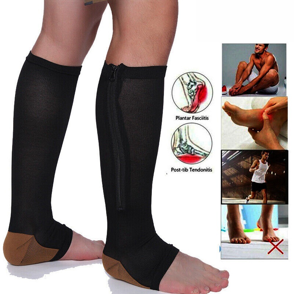 Compression Zip Up Socks 20-30mmHg Zipper Leg Unisex Support Socks Knee Slimming