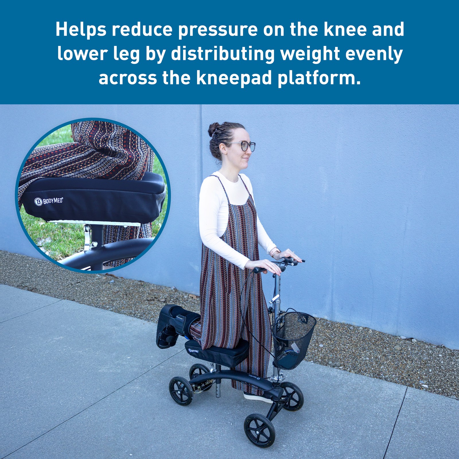 BodyMed Knee Walker Padded Gel Cover, Gel + Memory Foam Cushion, Elastic Fit