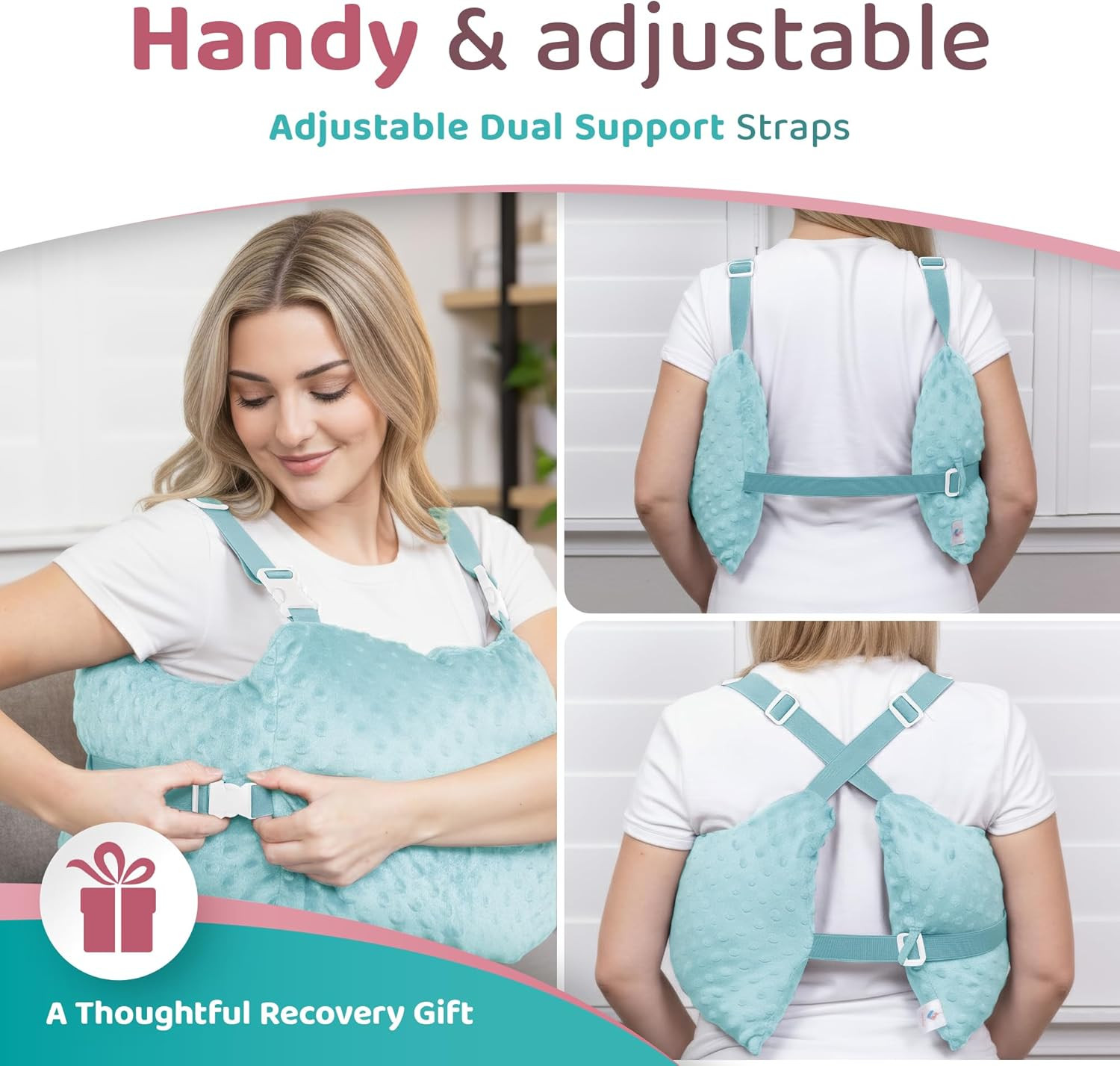 Mastectomy Recovery Pillow with Strap, Swirly Gel Pack, Seat Belt Cover & Shower