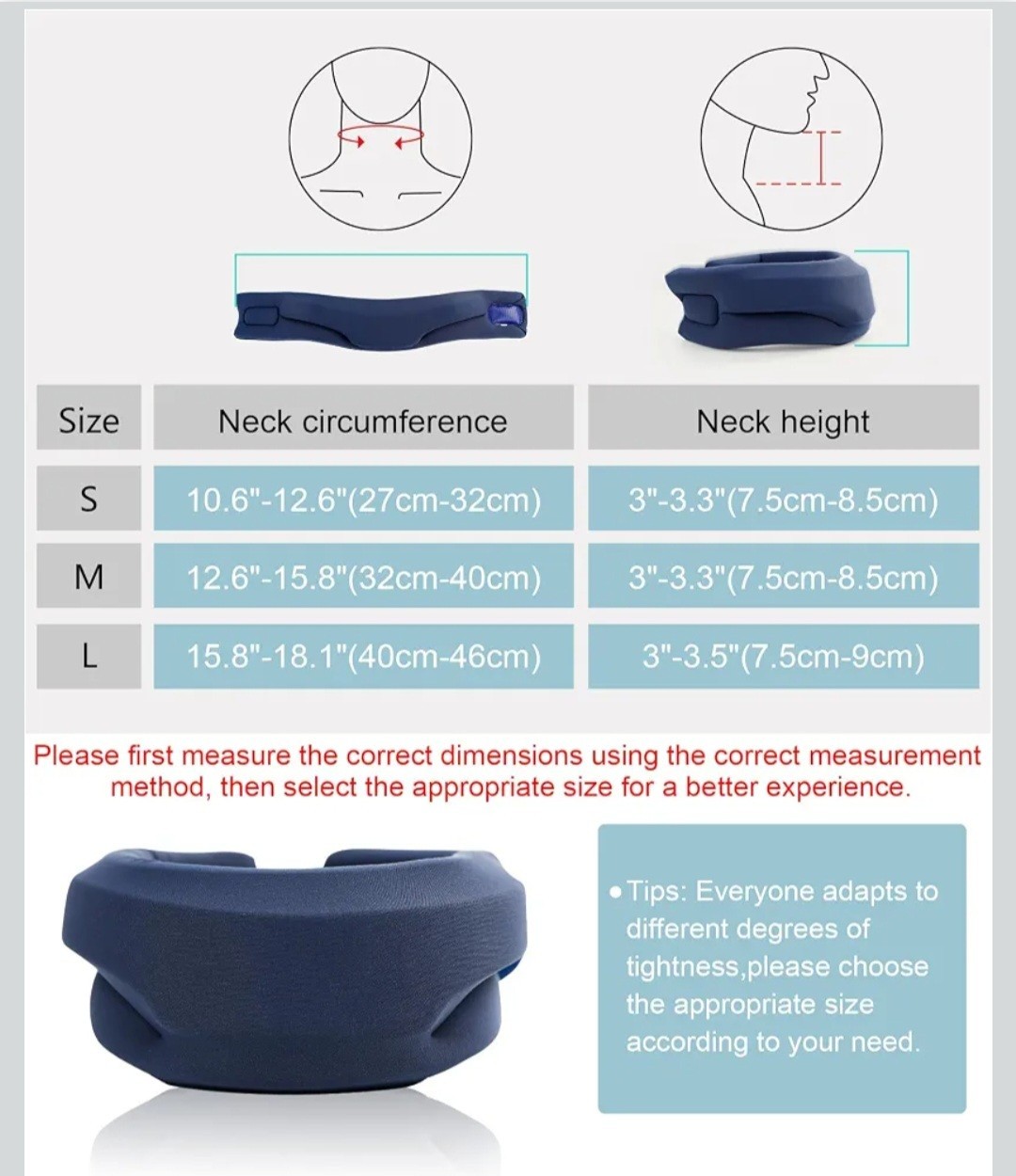 BLABOK Cervical Neck Brace Collar, Adjustable Breathable, Blue, M