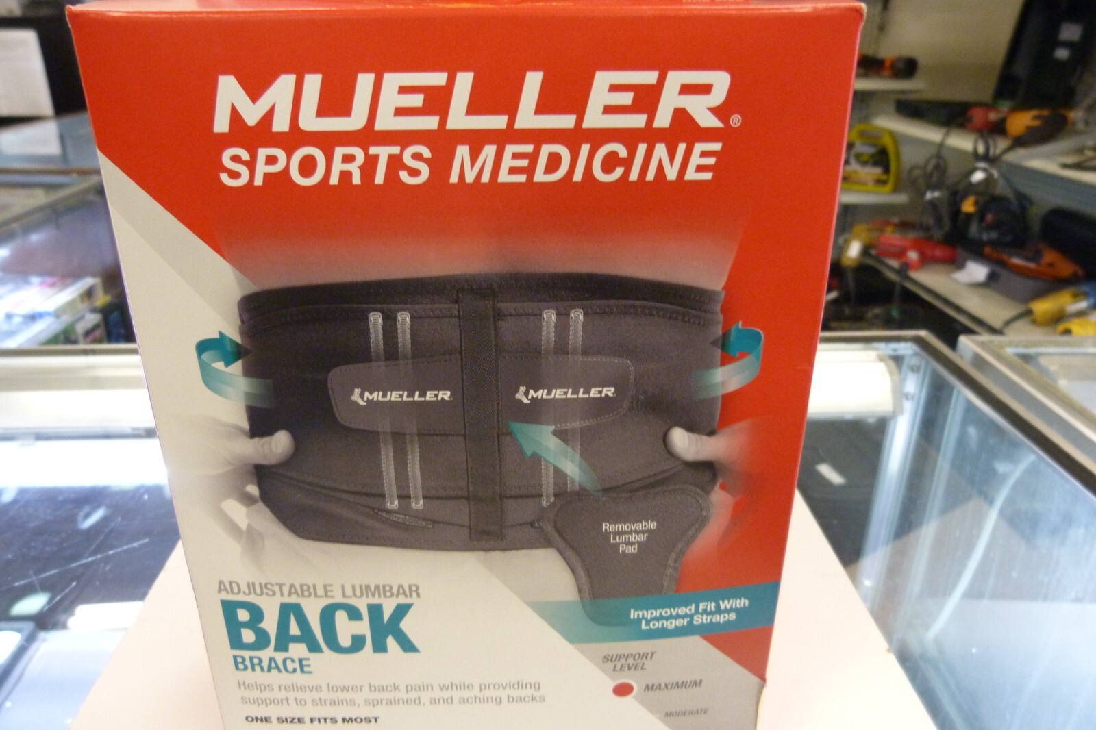 Mueller Adjustable Lumbar Back Brace Maximum Support One Size Fits Most Black V