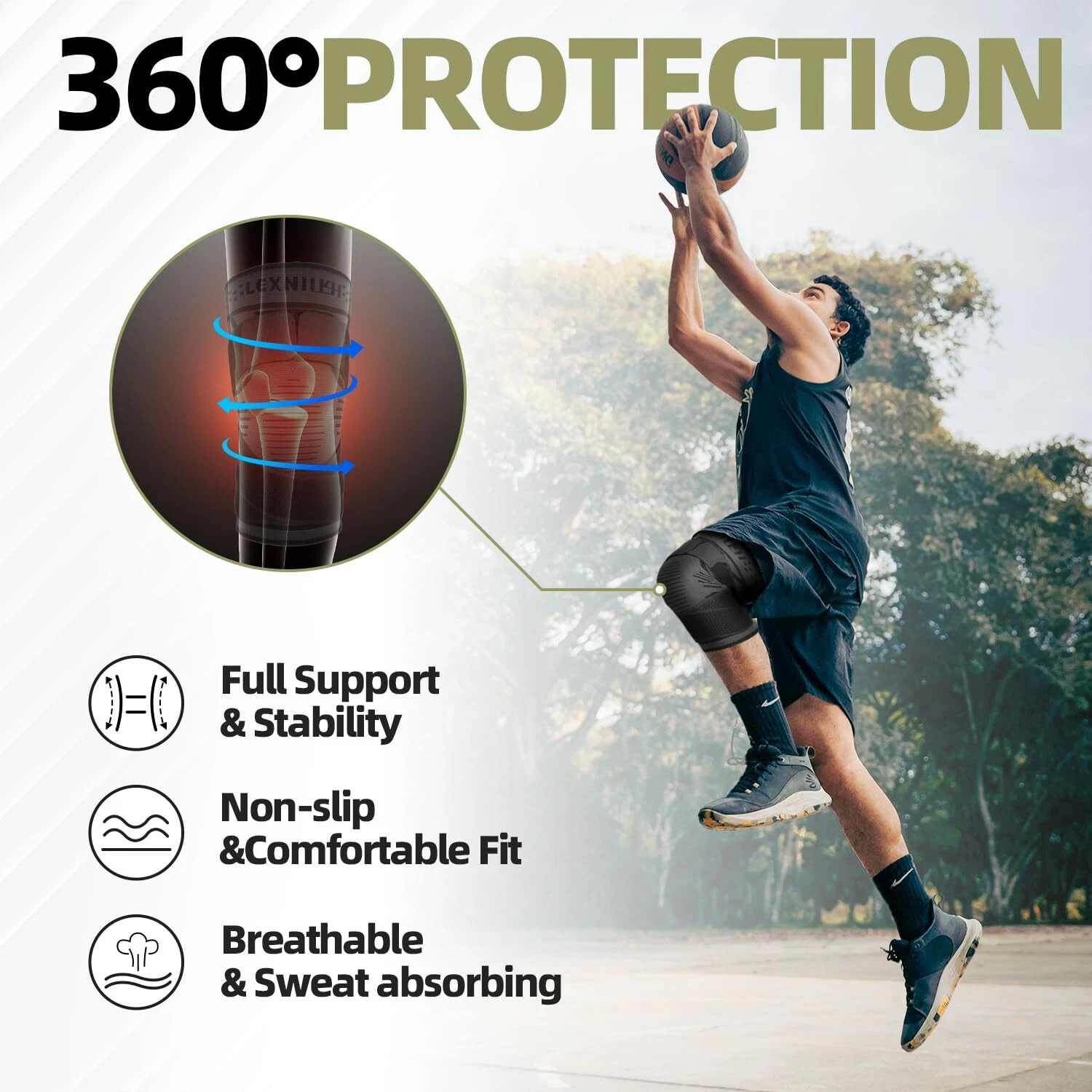 2 × Knee Brace Compression Sleeve w/ Strap Pain Relief Knee Support Arthritis US