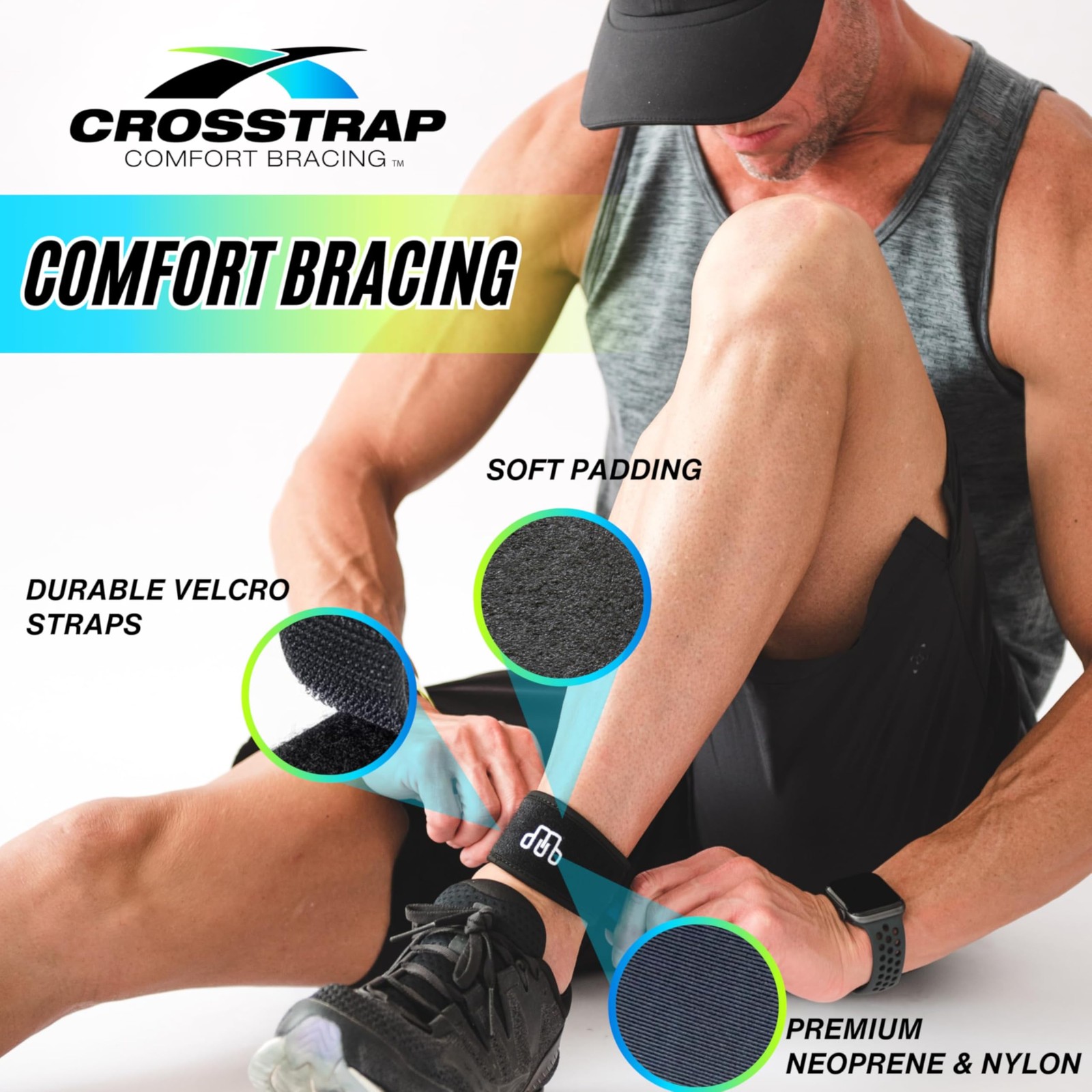 CROSSTRAP Ankle Brace for Women & Men, Achilles Small (2 Straps), Black