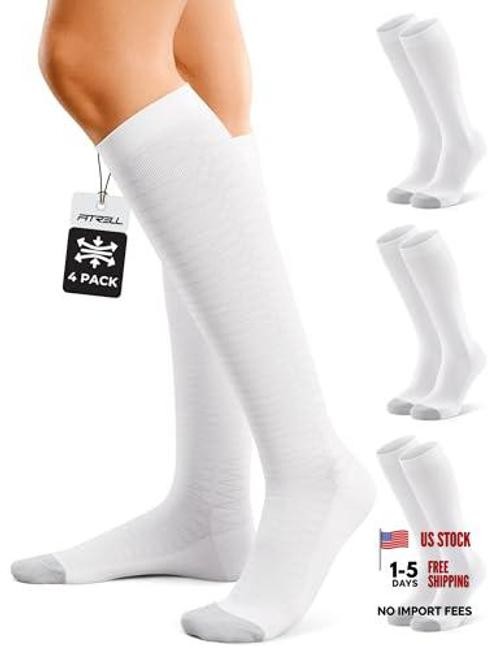 4 Pairs Compression Socks for Women & Men, 15-20mmHg Small-Medium White*4