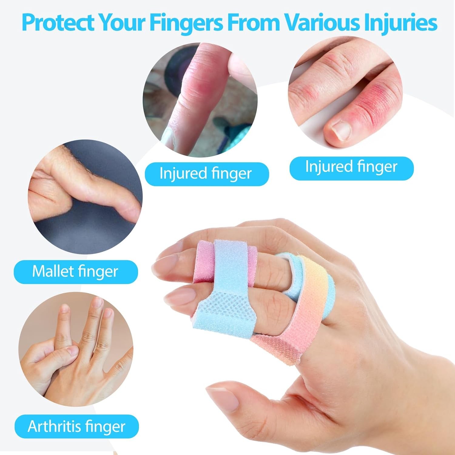 10 Pcs Buddy Tape Finger Straps, Washable Wraps With Gradient