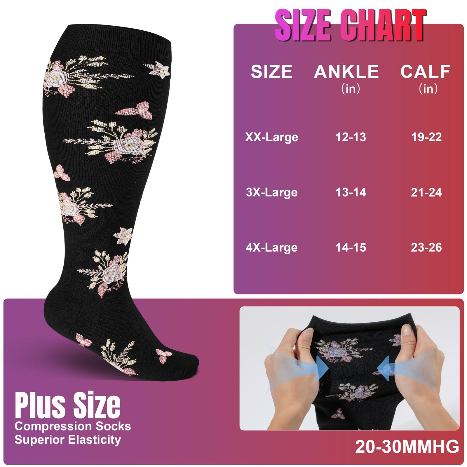 Bropite 3/4 Pairs Plus Size Compression Socks Women & Men 20-30 mmhg-Extra Wide