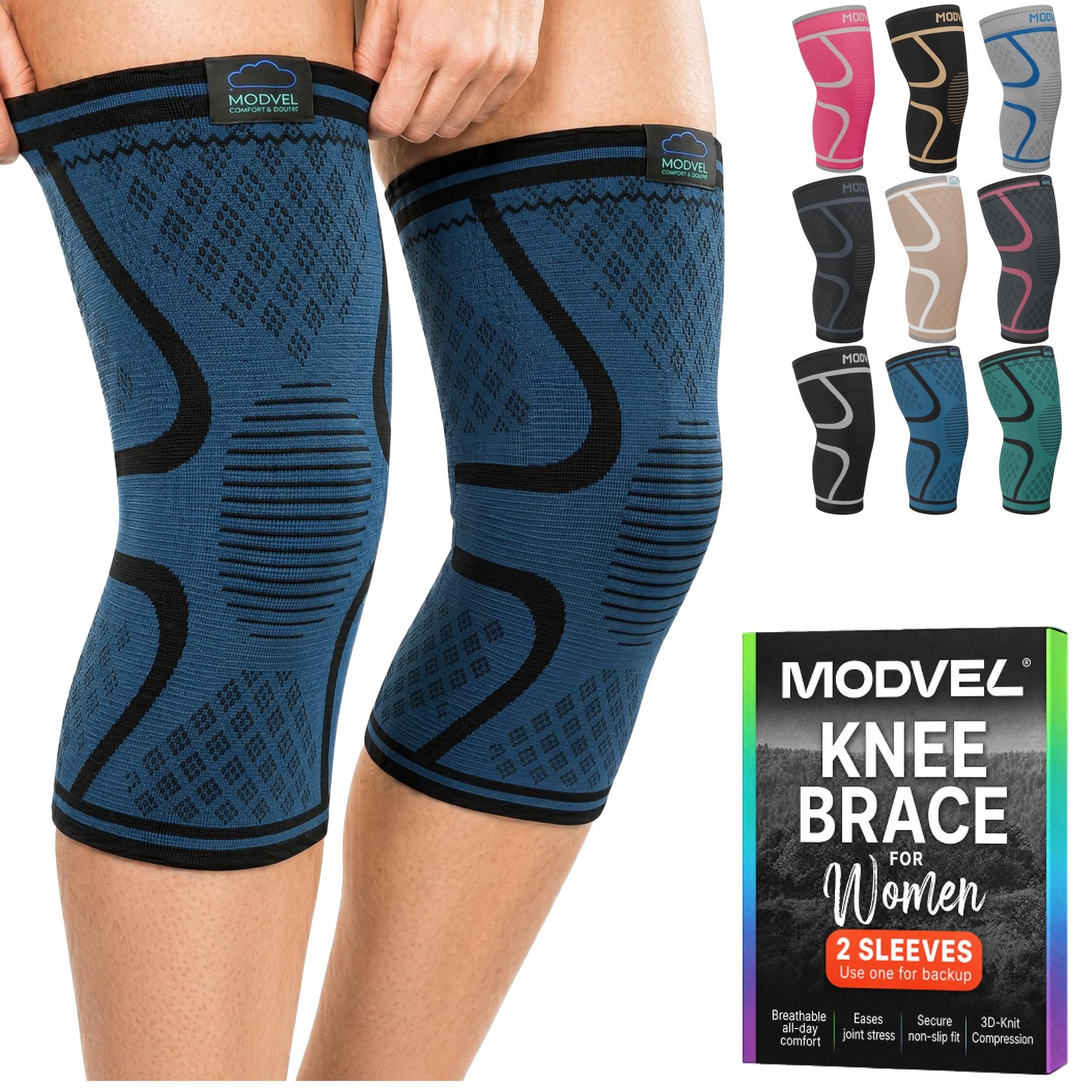 2 Pack Knee Brace for Women Knee Support for Walking, Knee Compression Sleev…