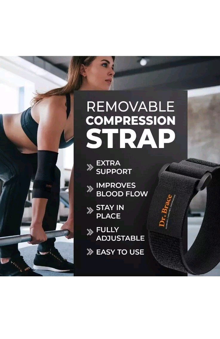 DR. BRACE Gel Padded Elbow Brace w/Removable Strap Compression Pain Relief Small