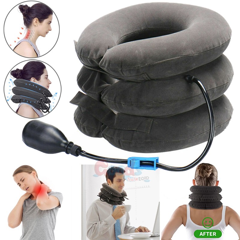 Inflatable Adjustable Neck Pillow Cervical Traction Collar Stretcher Neck Pain