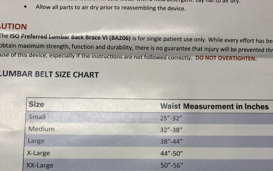 ISO PREFERRED Lumbar Back Brace VI Universal Fits Waist Size Small to XXL / NEW